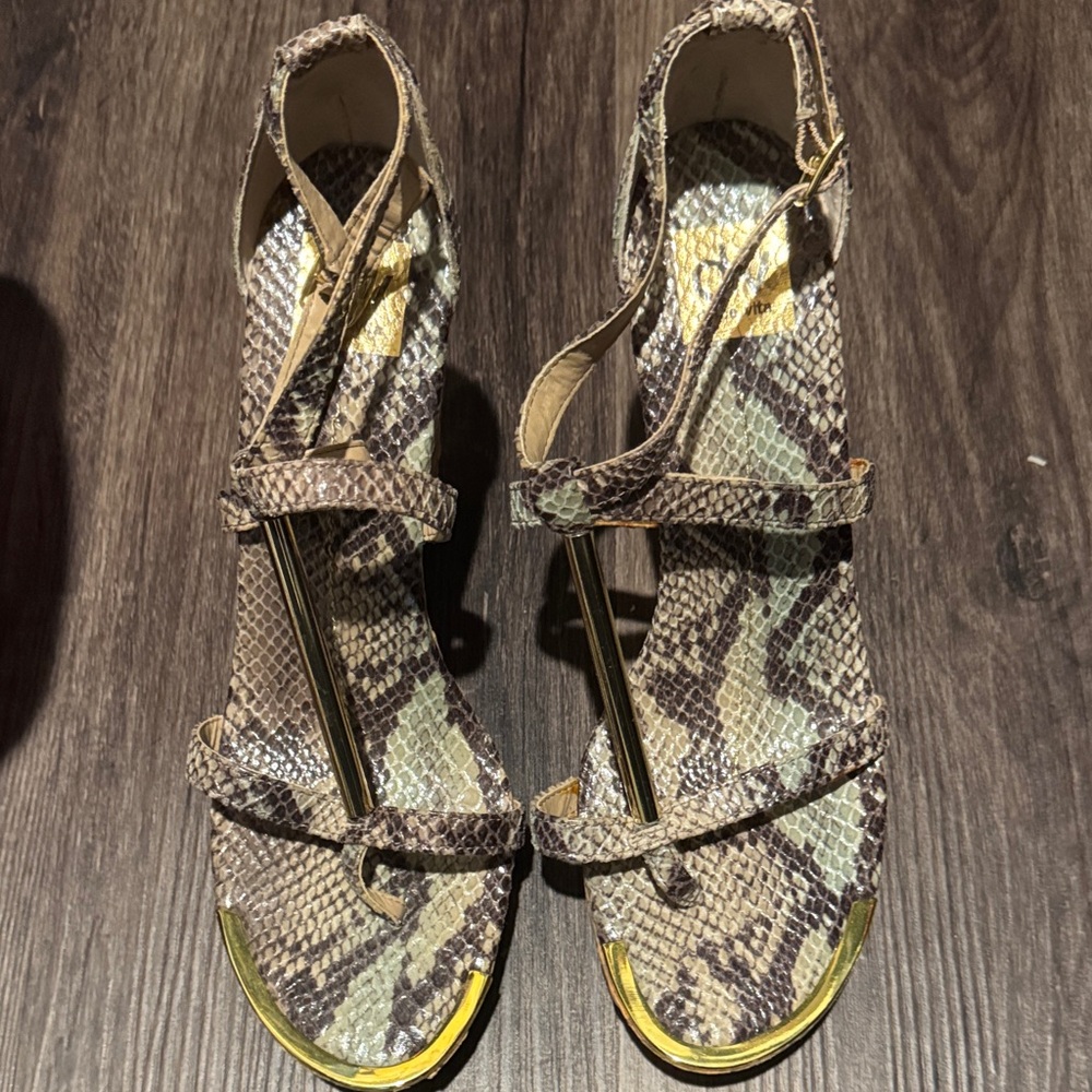 Dolce Vita Snakeskin Sandals with Gold Accents